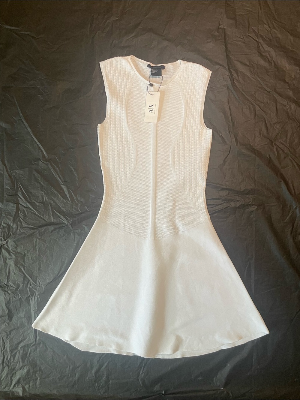 Armani Exchange White Textured Sleeveless Mini Dress